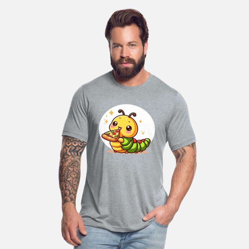 Cute caterpillar enjoys pizza