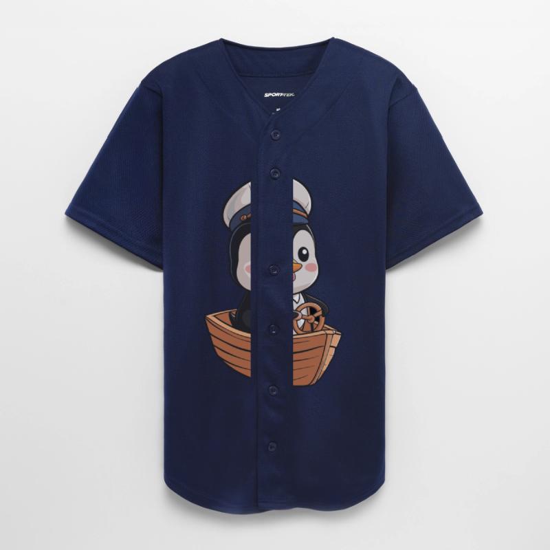 Cute Sailor Penguin Steering Boat Illustration