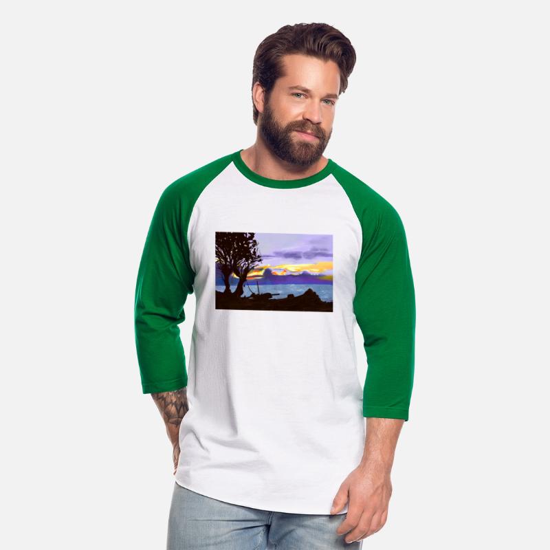 Evening at coast tree lake and beautiful sky oil p