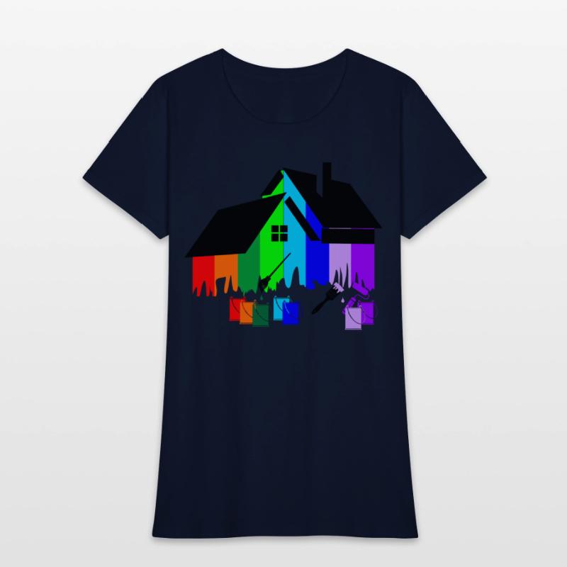 Paint colorful house with pots of paint and brush