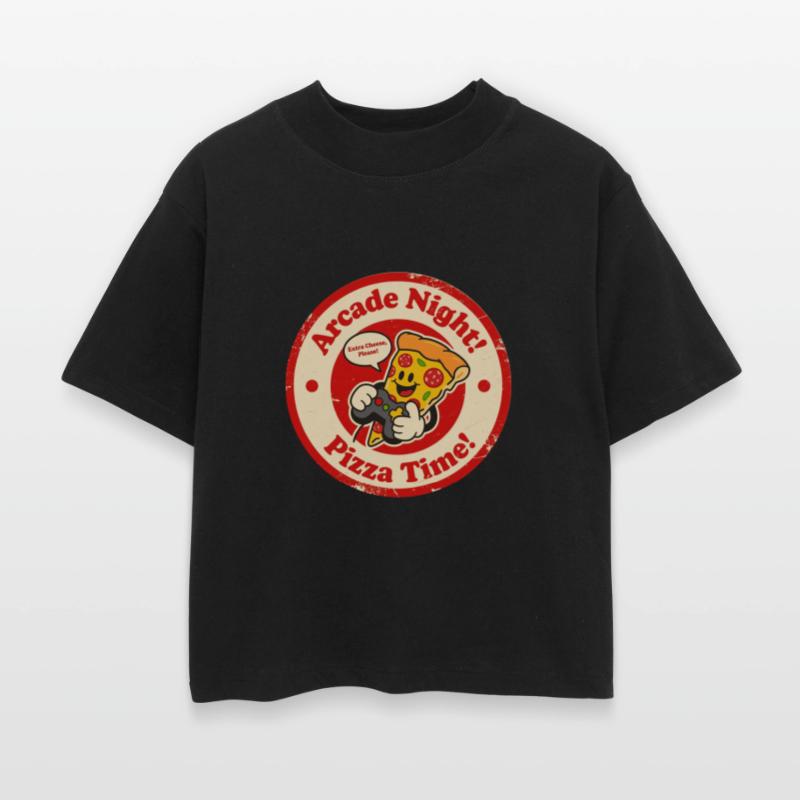 Retro Arcade Night Pizza Time Cartoon Graphic