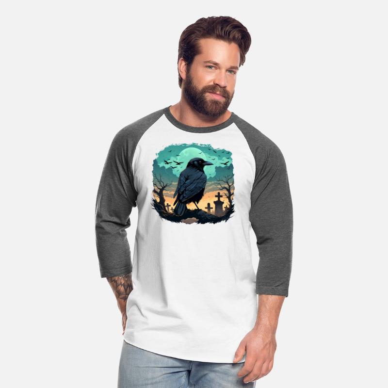 A black raven in a gloomy cemetery