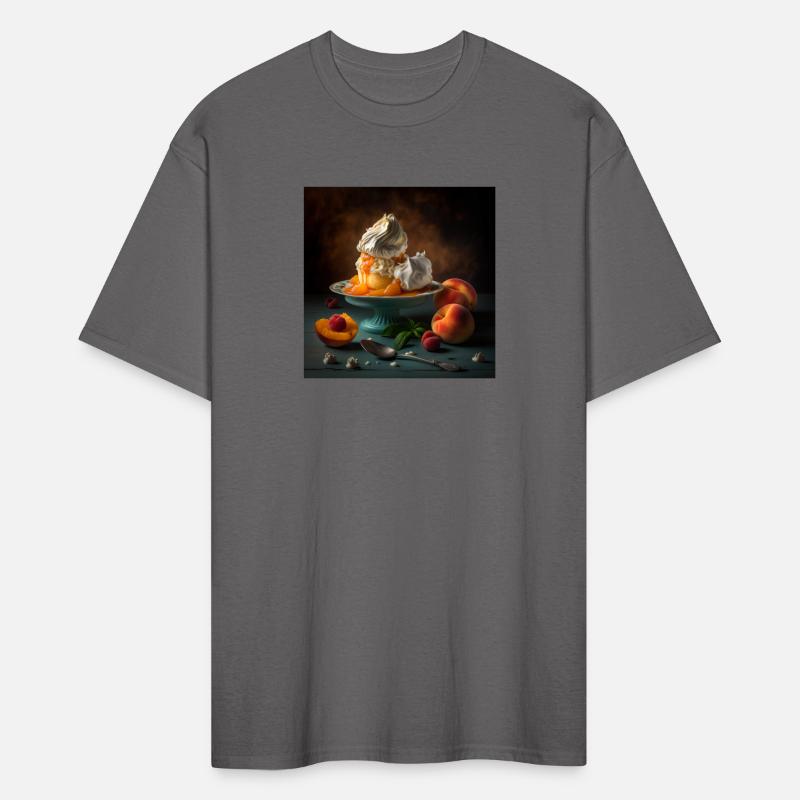 A dessert topped with whipped cream and peaches