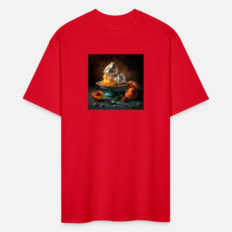 A dessert topped with whipped cream and peaches