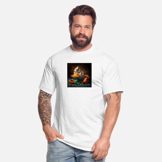 A dessert topped with whipped cream and peaches