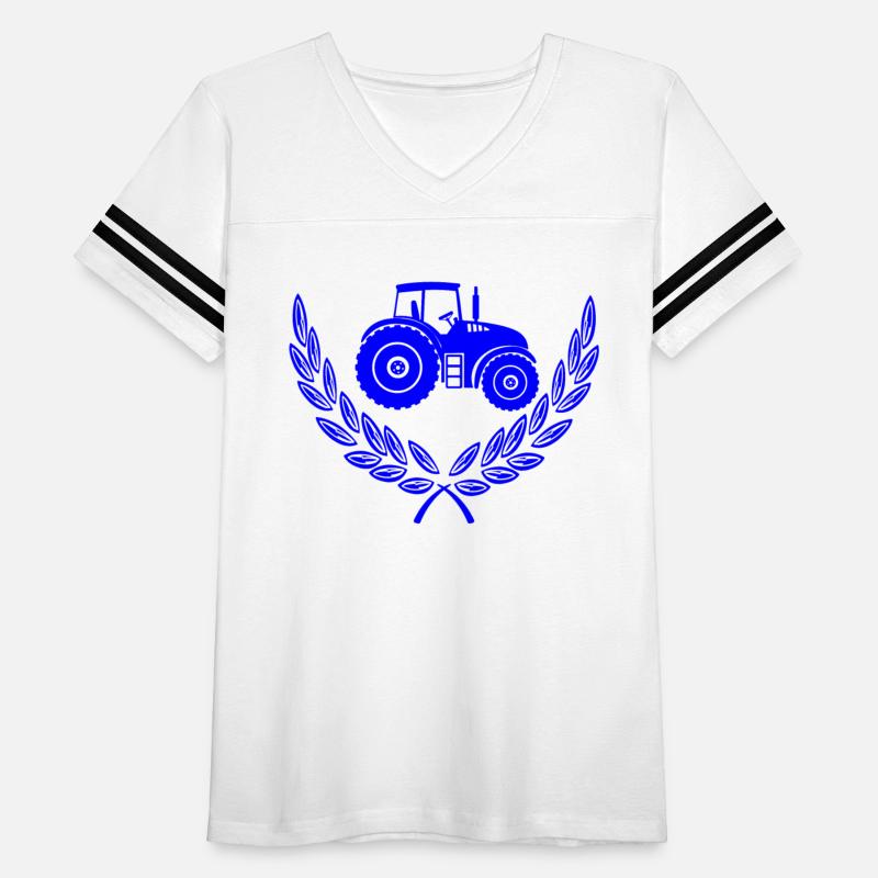 Blue logo tractor in laurel wreath