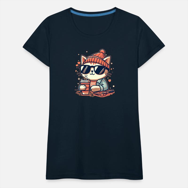Cat wearing sunglasses drink coffee stickers