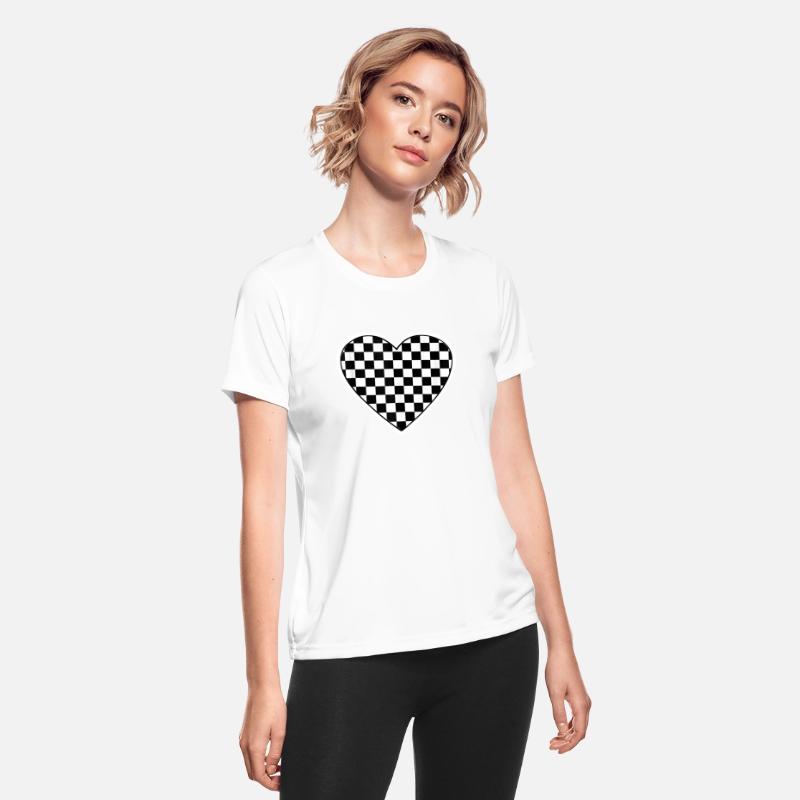Checkered love heart black white plaid distressed