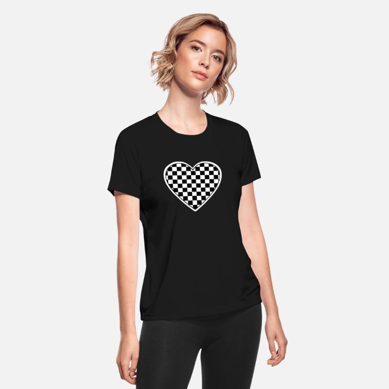 Checkered love heart black white plaid distressed