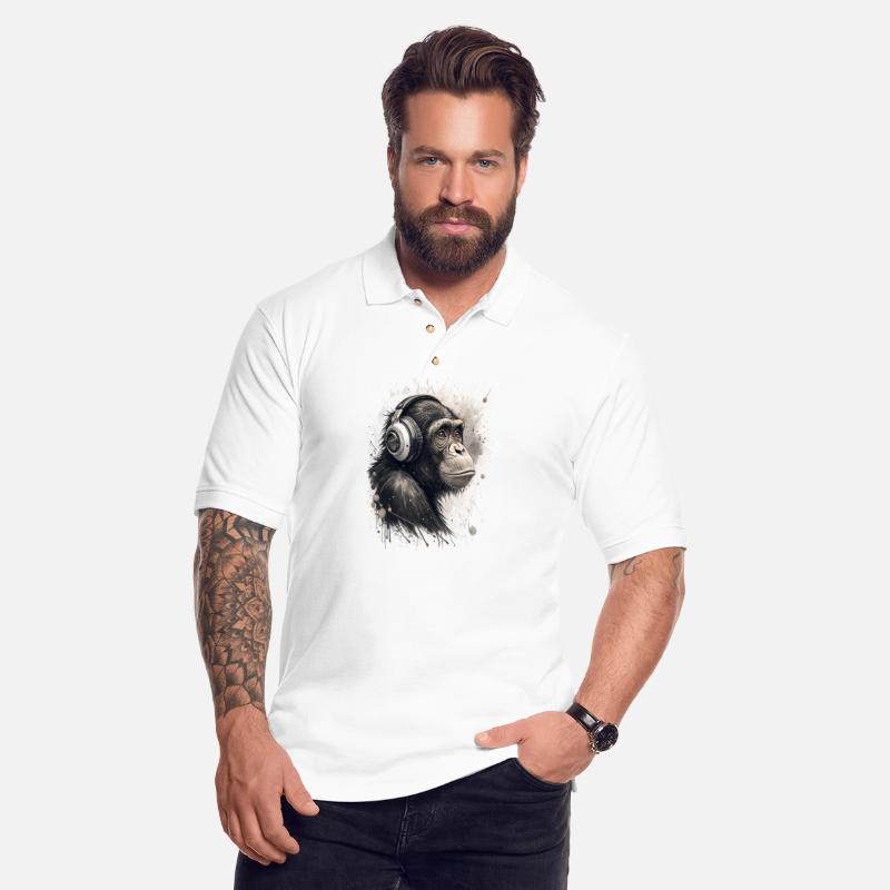 Cool chimpanzee wearing headphones