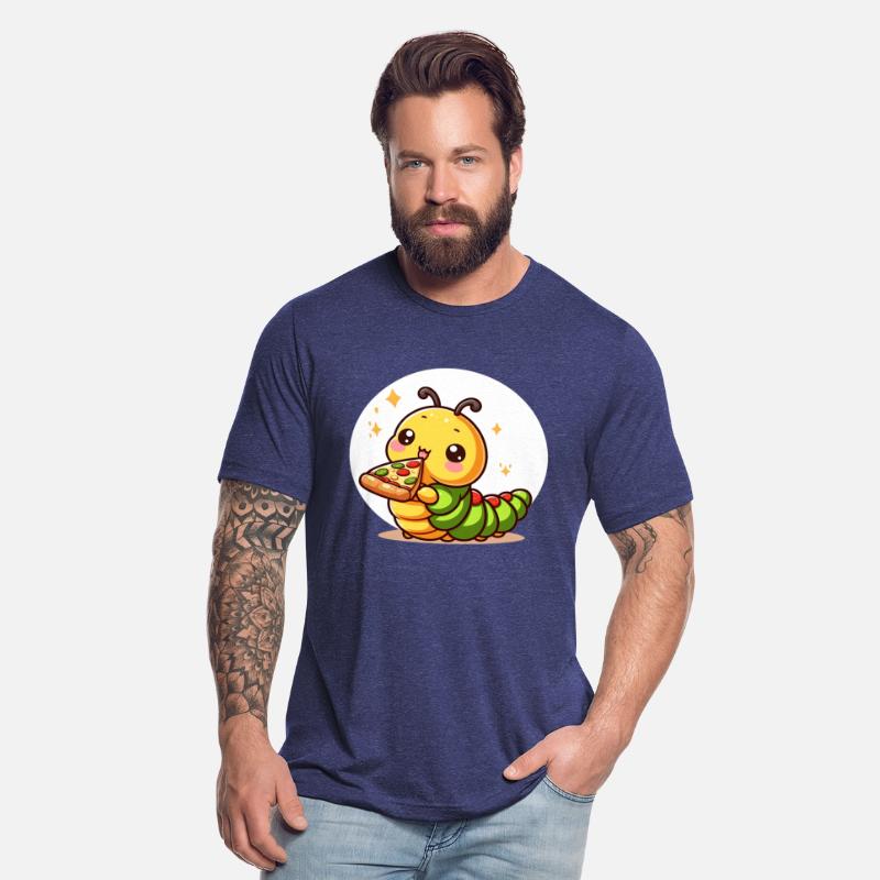 Cute caterpillar enjoys pizza