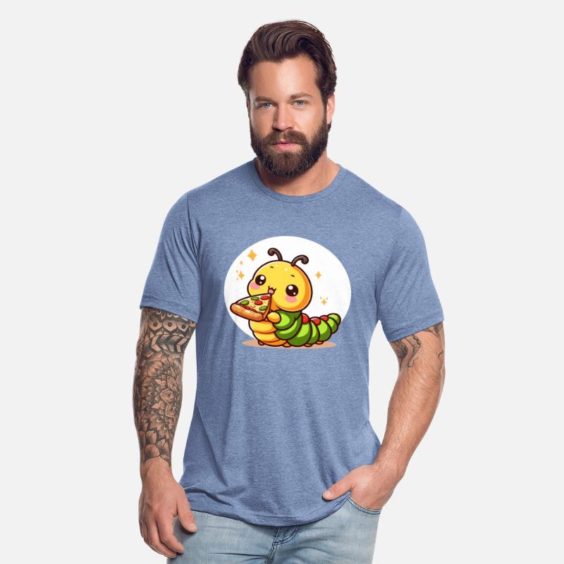 Cute caterpillar enjoys pizza