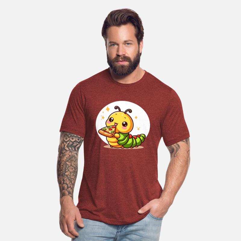 Cute caterpillar enjoys pizza