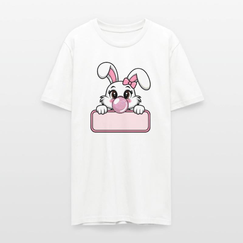 Cute Girl Bunny with Pink Bow Ear Blowing Bubble
