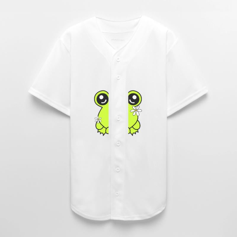 Cute Green Frog sticking out tongue with flowers