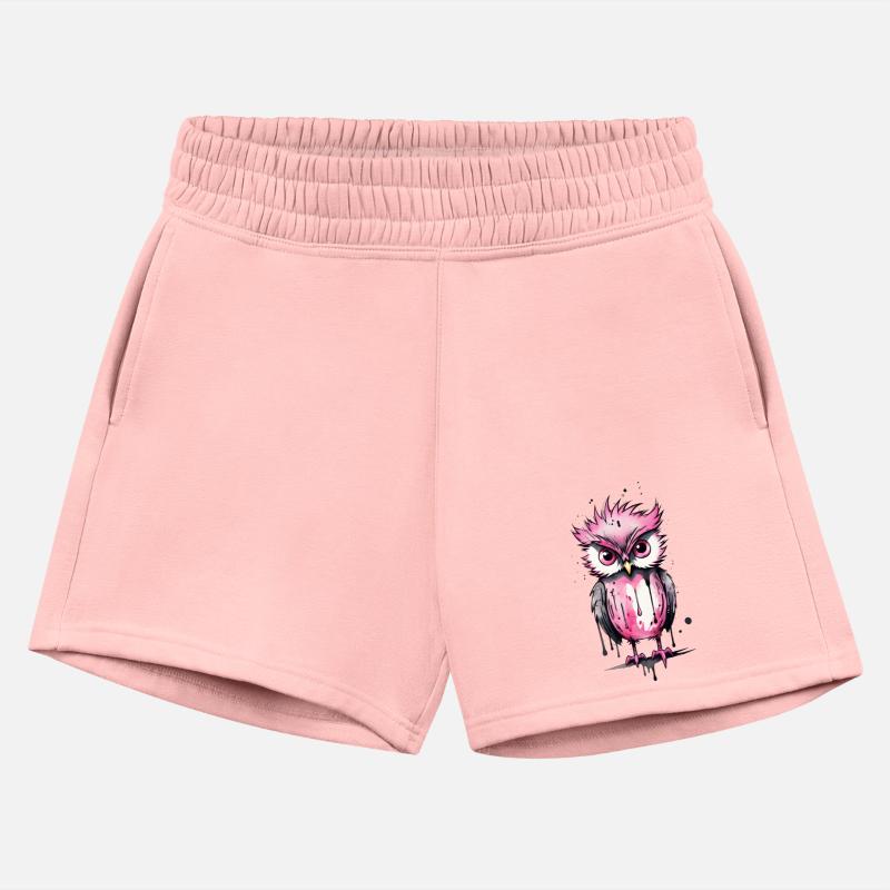 Cute pink owl with tousled hairstyle