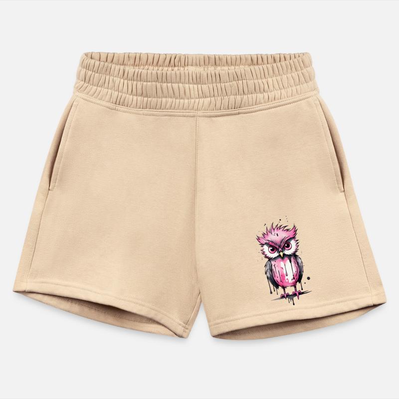 Cute pink owl with tousled hairstyle