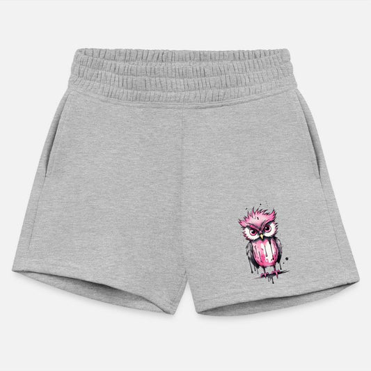 Cute pink owl with tousled hairstyle