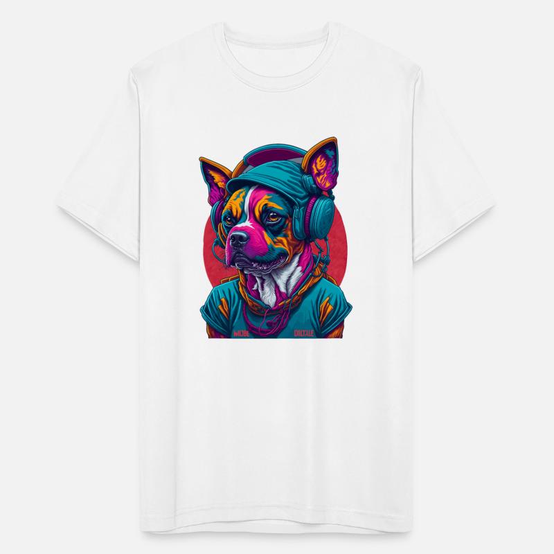 Dog as rapper, wearing headphones