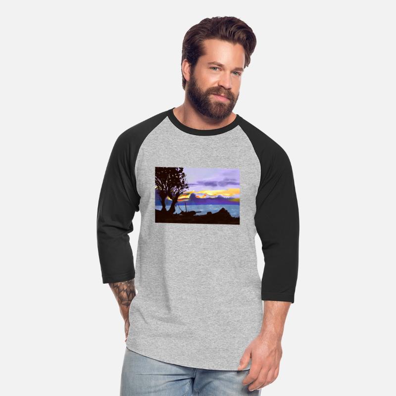 Evening at coast tree lake and beautiful sky oil p