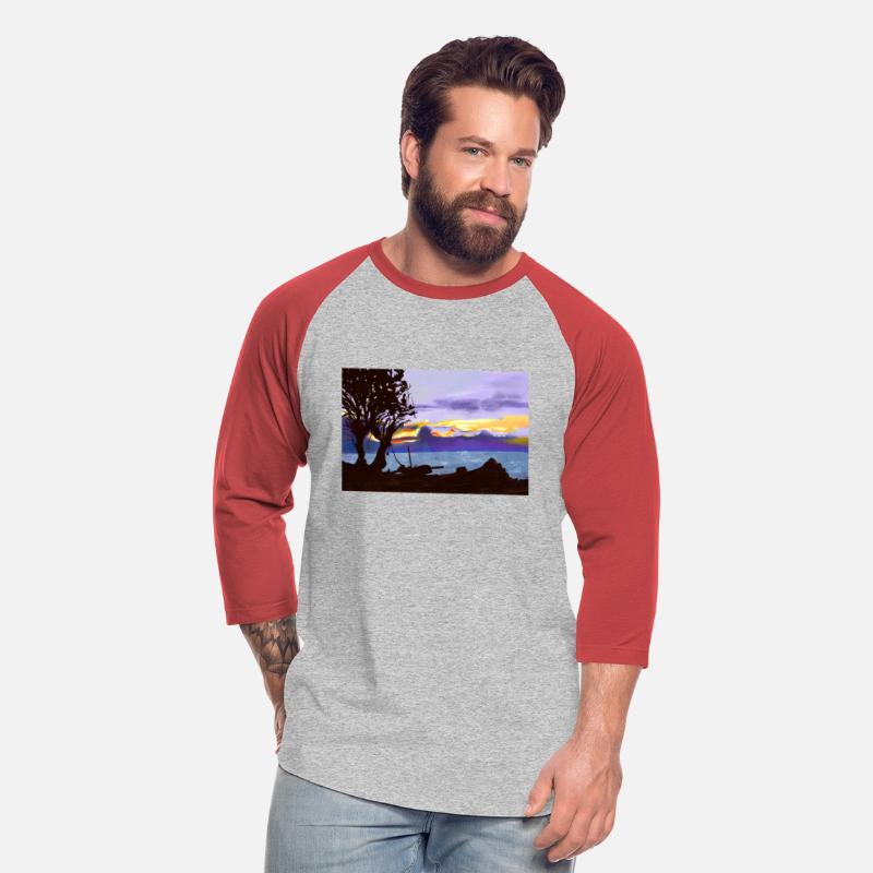 Evening at coast tree lake and beautiful sky oil p