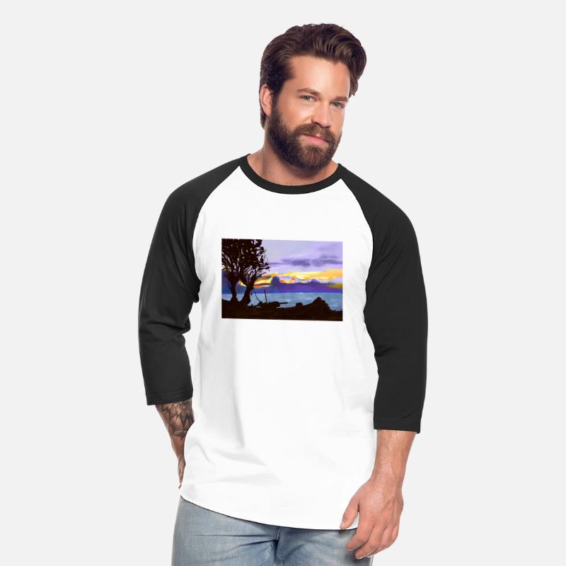 Evening at coast tree lake and beautiful sky oil p