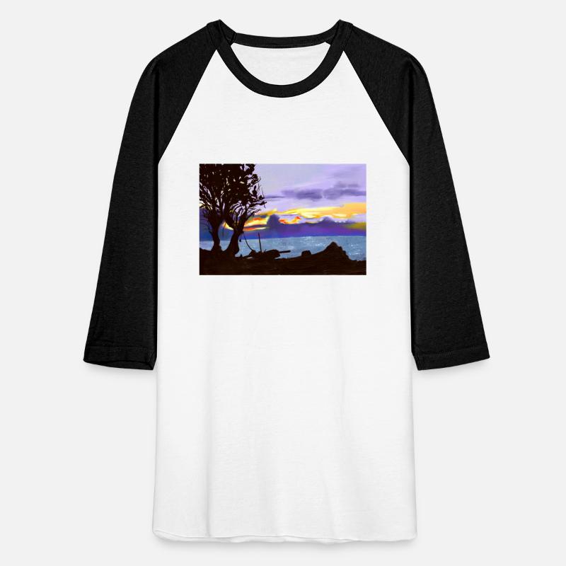 Evening at coast tree lake and beautiful sky oil p