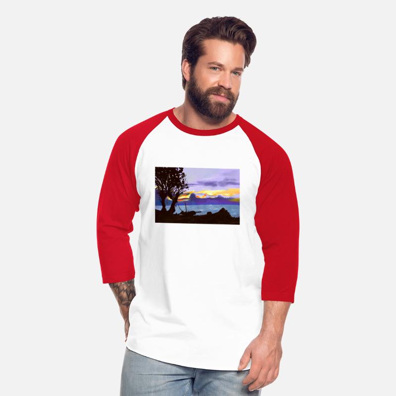 Evening at coast tree lake and beautiful sky oil p