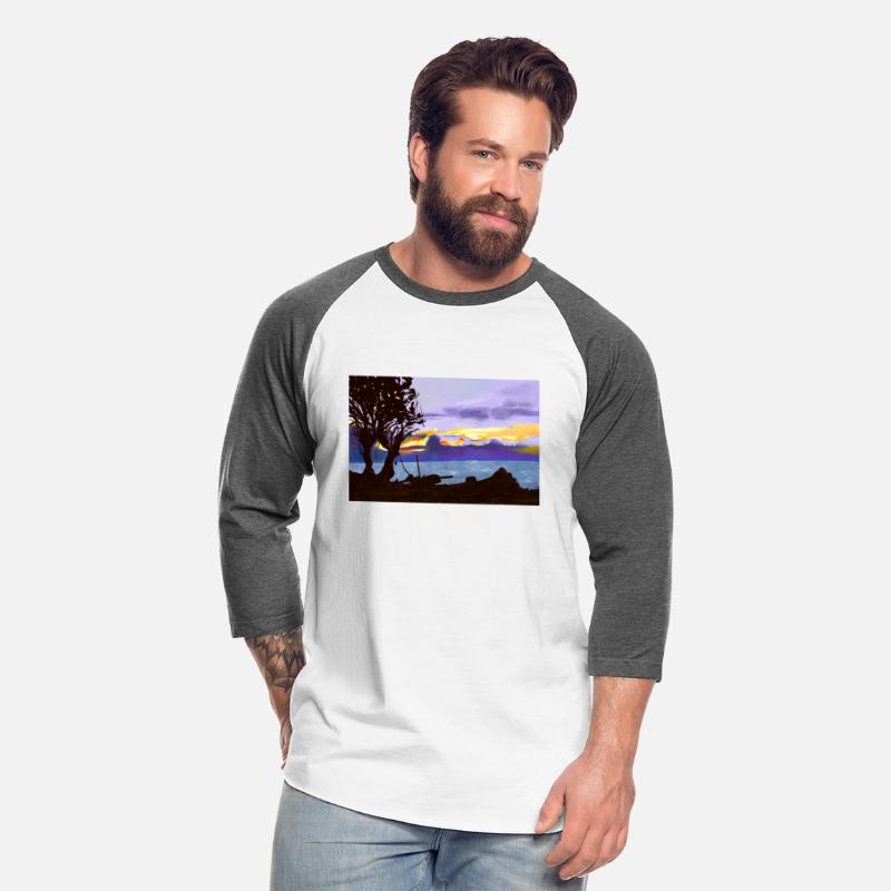 Evening at coast tree lake and beautiful sky oil p