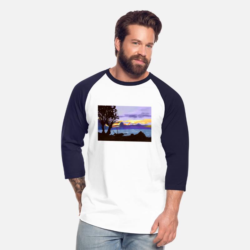 Evening at coast tree lake and beautiful sky oil p