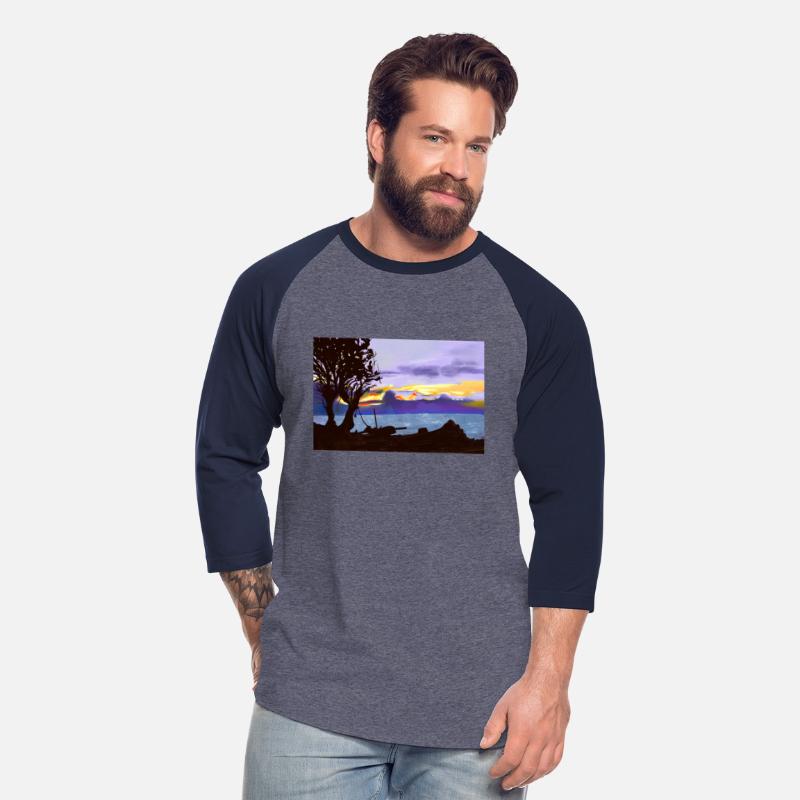 Evening at coast tree lake and beautiful sky oil p