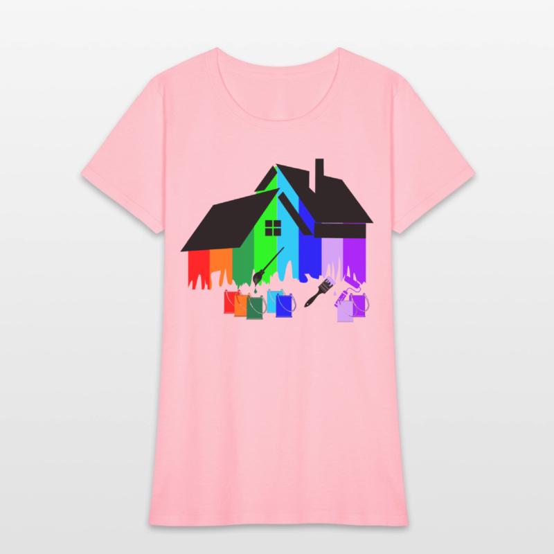 Paint colorful house with pots of paint and brush