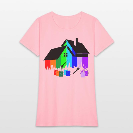 Paint colorful house with pots of paint and brush
