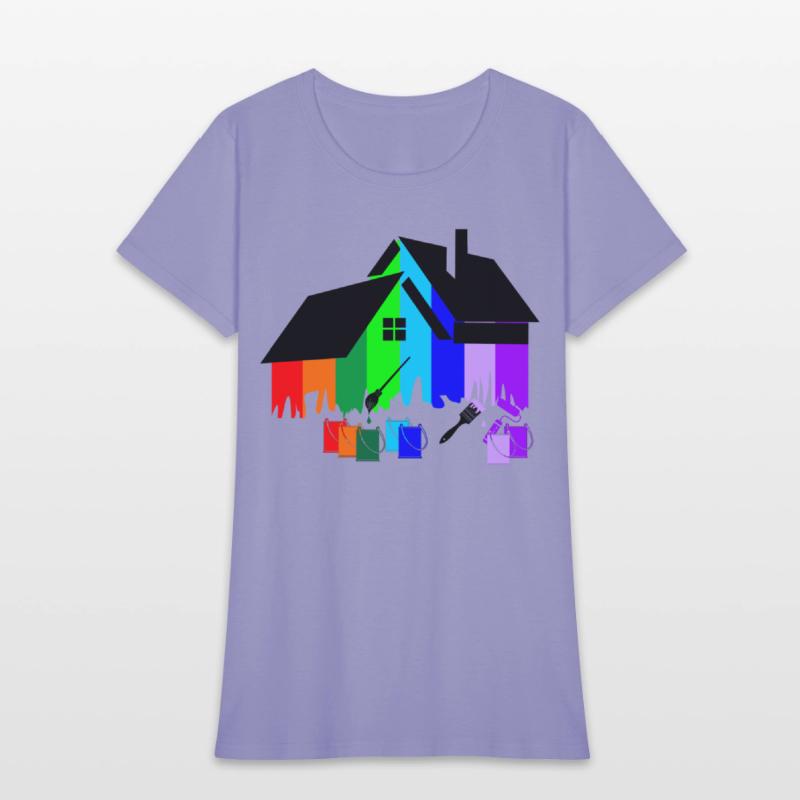Paint colorful house with pots of paint and brush