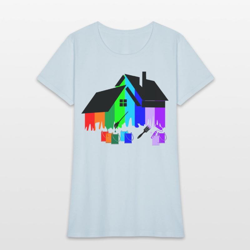 Paint colorful house with pots of paint and brush