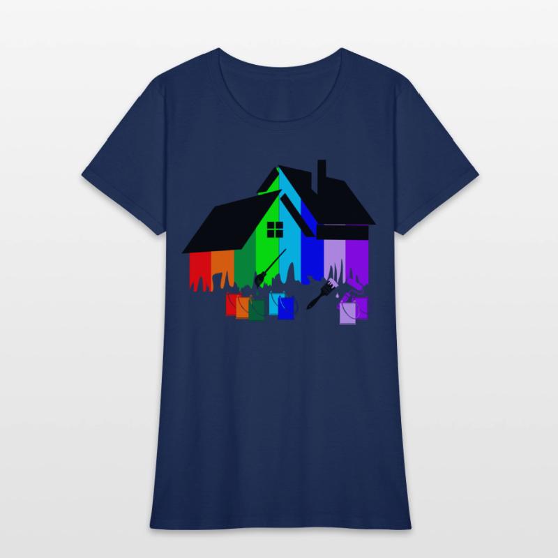 Paint colorful house with pots of paint and brush