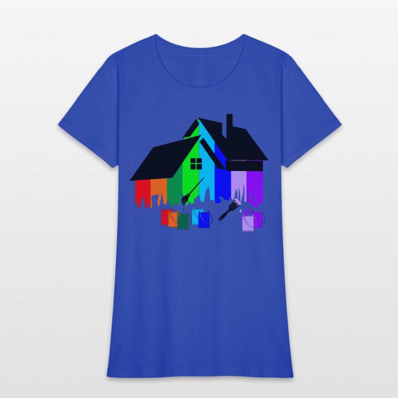Paint colorful house with pots of paint and brush