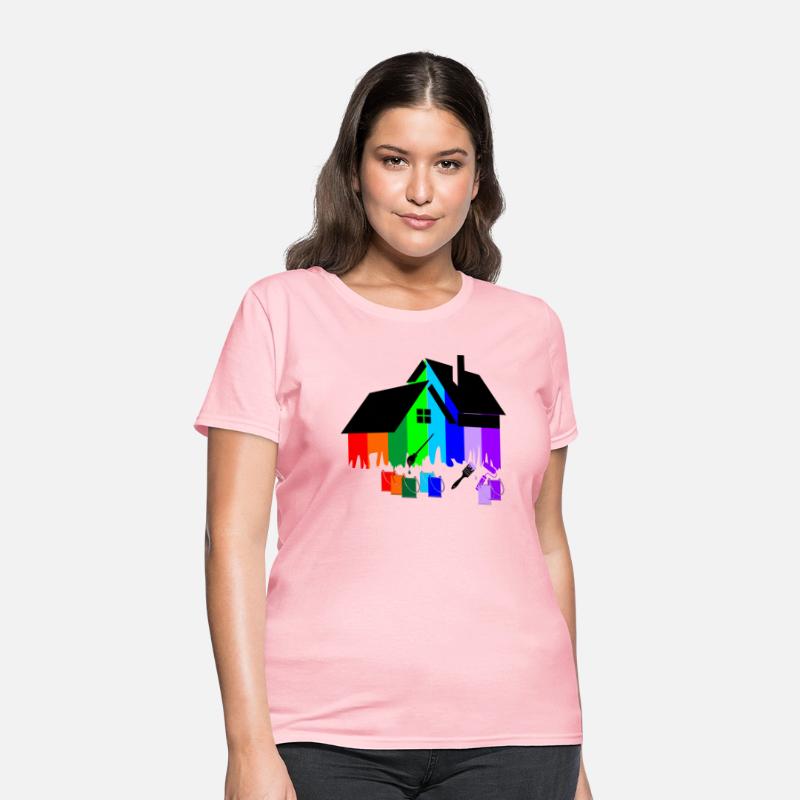 Paint colorful house with pots of paint and brush