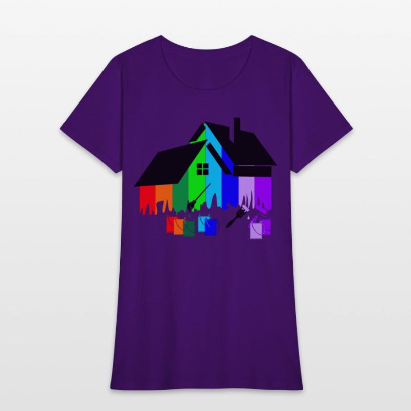 Paint colorful house with pots of paint and brush