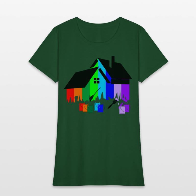 Paint colorful house with pots of paint and brush