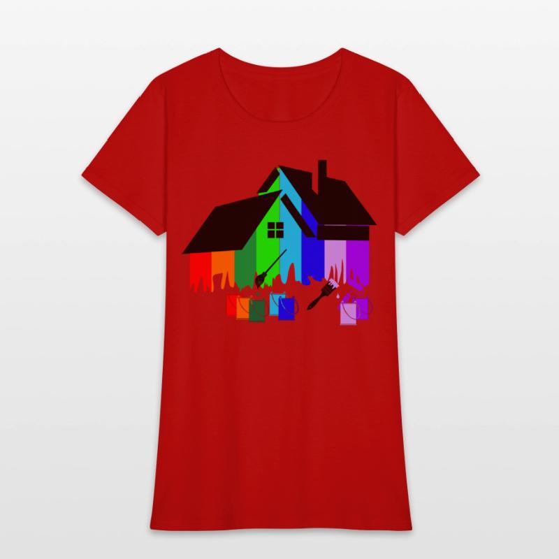 Paint colorful house with pots of paint and brush