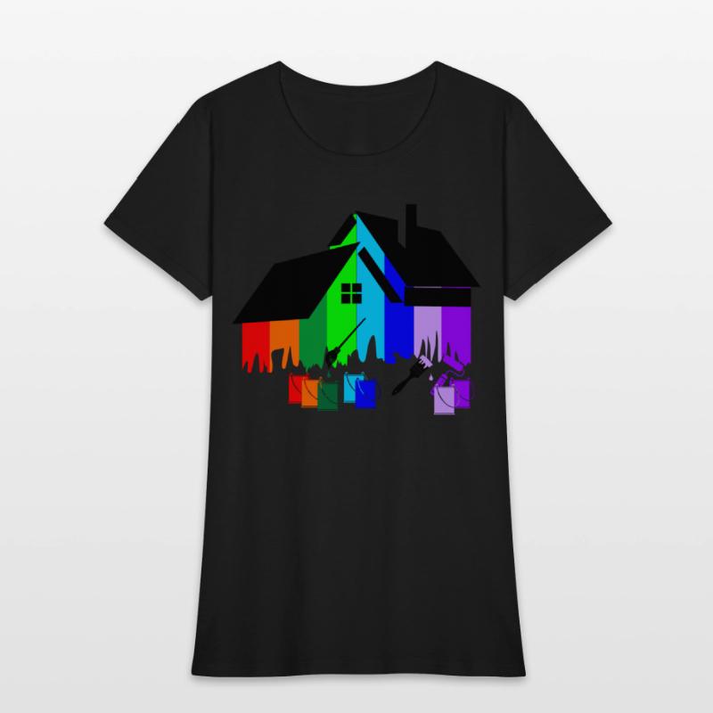 Paint colorful house with pots of paint and brush