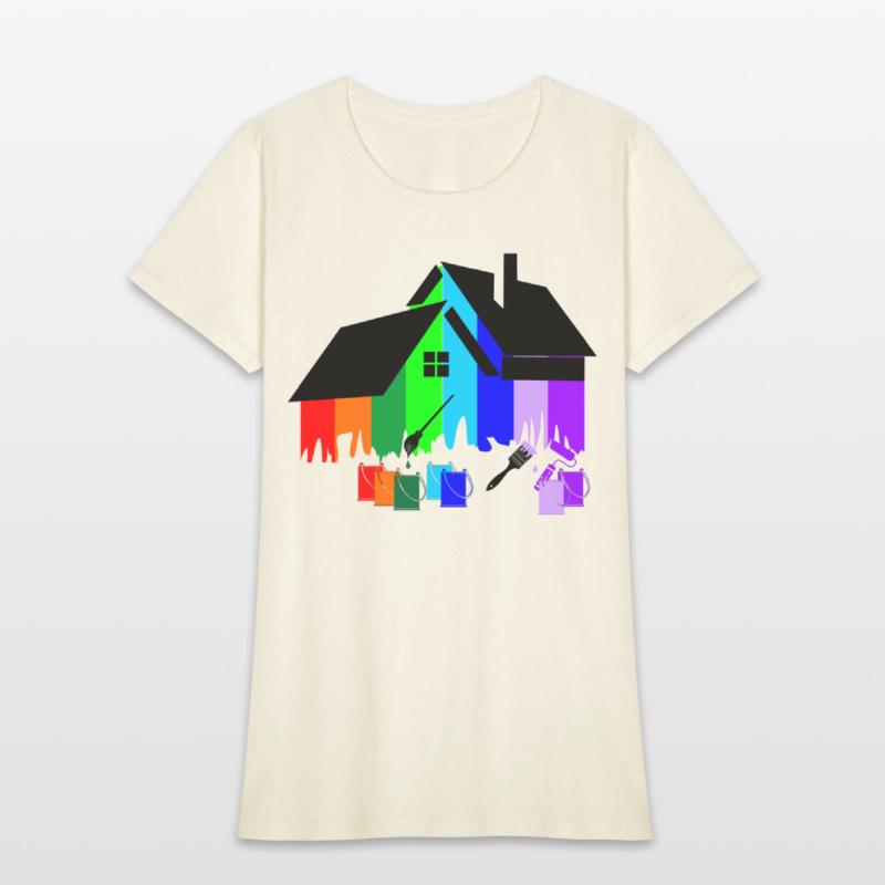 Paint colorful house with pots of paint and brush