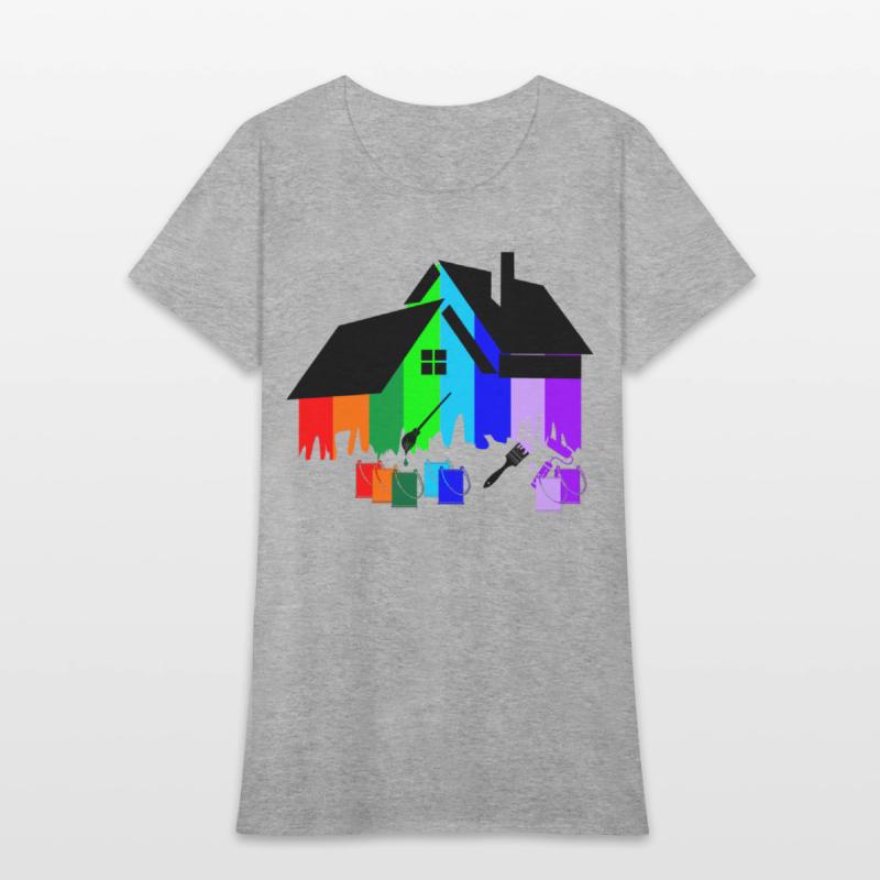 Paint colorful house with pots of paint and brush