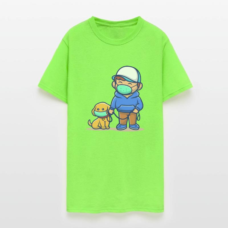 people with dog wear mask illustration corona