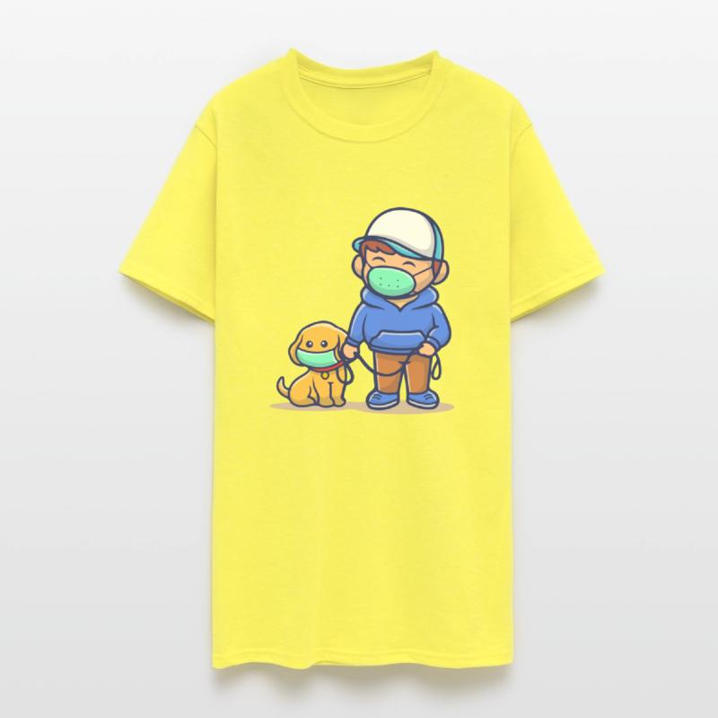 people with dog wear mask illustration corona