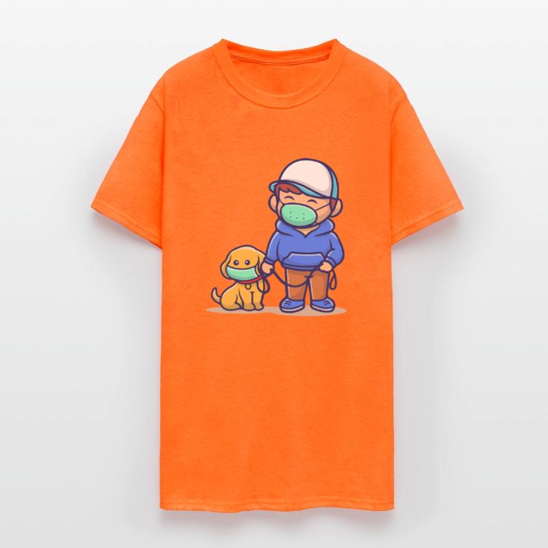 people with dog wear mask illustration corona