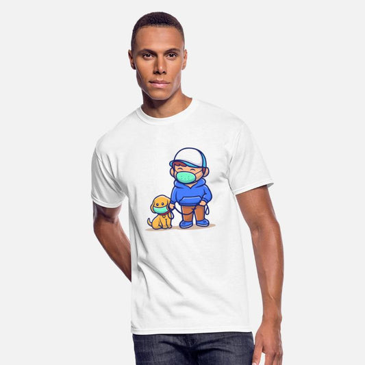 people with dog wear mask illustration corona