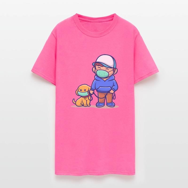 people with dog wear mask illustration corona