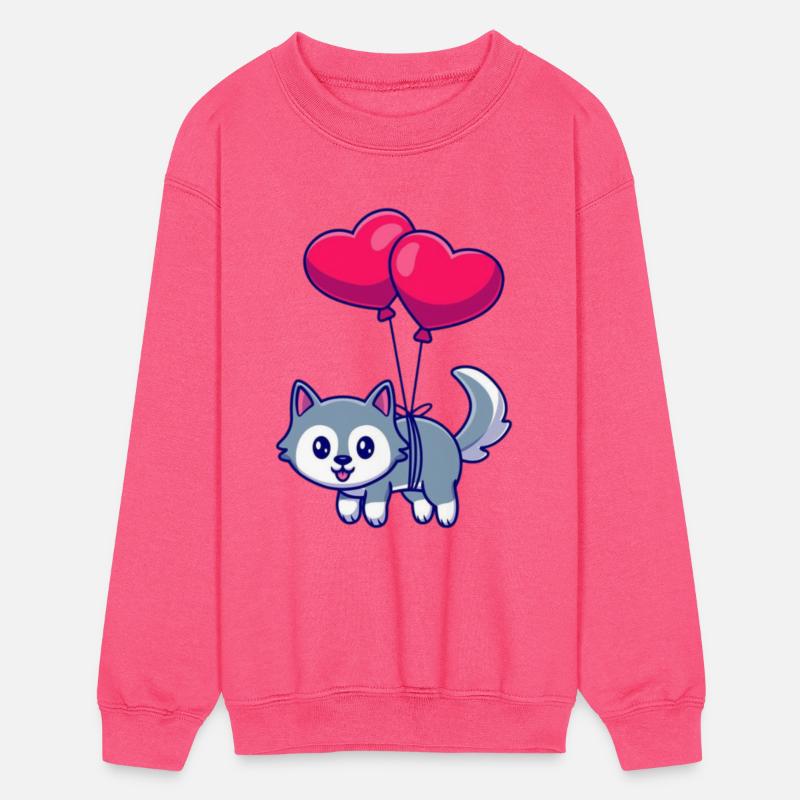 Playful Cat with Heart Balloons Design